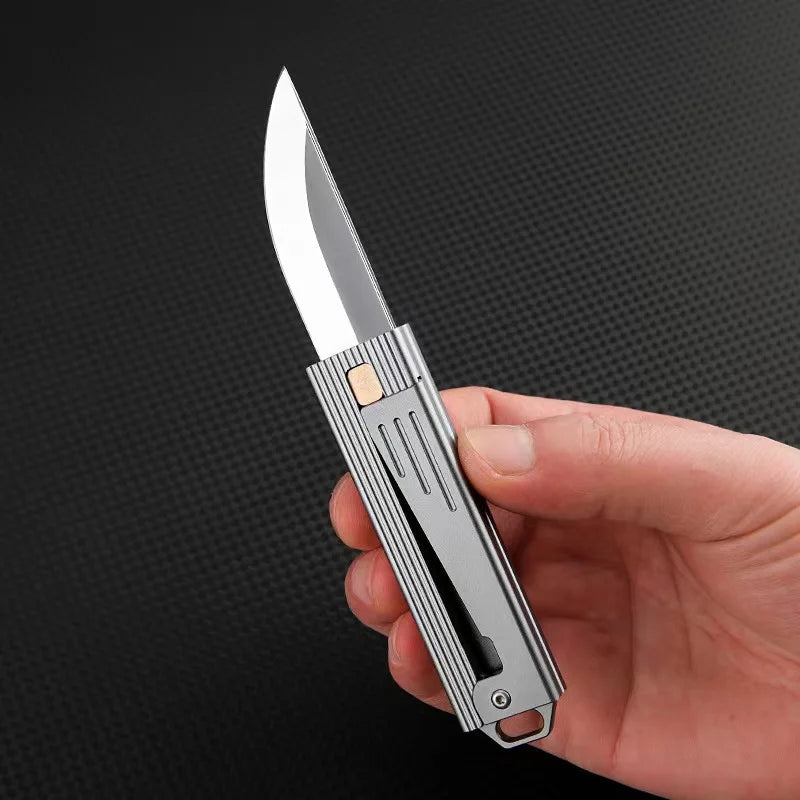 Mini D2 fixed blade, aluminum handle knife, EDC outdoor portable box opener, fruit knife, suitable for travel, barbecue