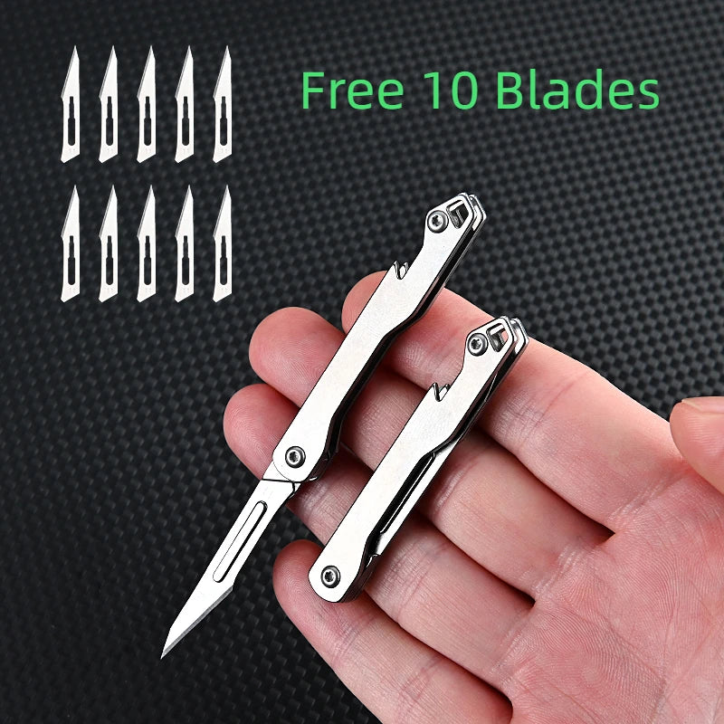 Mini Stainless Steel Folding Scalpel Medical Folding Knife EDC Outdoor Unpacking Pocket Knife with 10pcs Replaceable Blades