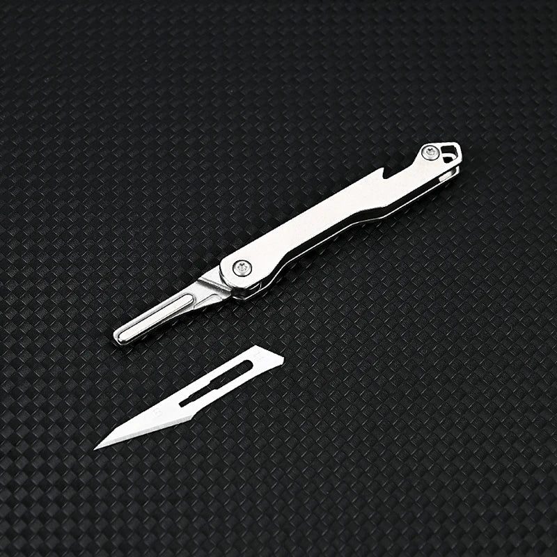 Mini Stainless Steel Folding Scalpel Medical Folding Knife EDC Outdoor Unpacking Pocket Knife with 10pcs Replaceable Blades