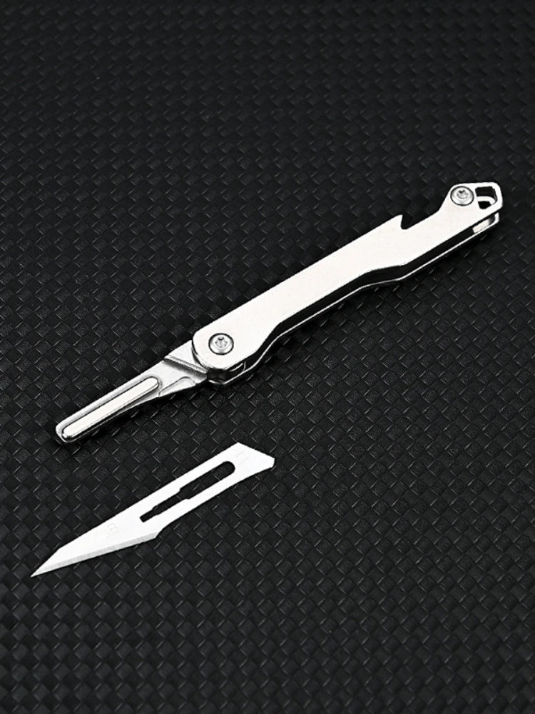 Mini Stainless Steel Folding Scalpel Medical Folding Knife EDC Outdoor Unpacking Pocket Knife with 10pcs Replaceable Blades