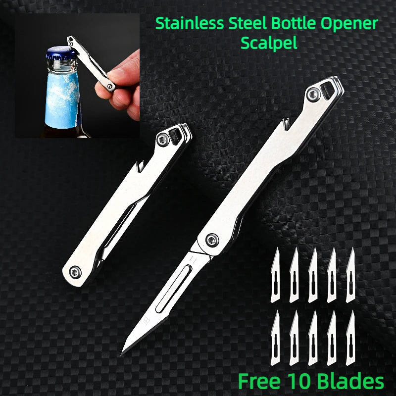 Mini Stainless Steel Folding Scalpel Medical Folding Knife EDC Outdoor Unpacking Pocket Knife with 10pcs Replaceable Blades