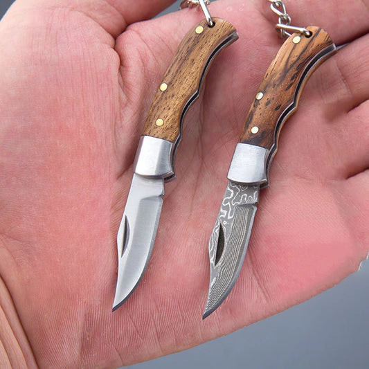 Mini folding key chain knife, Damascus pattern stainless steel mini knife, open box knife artifact, Pocket Your Key chain knife