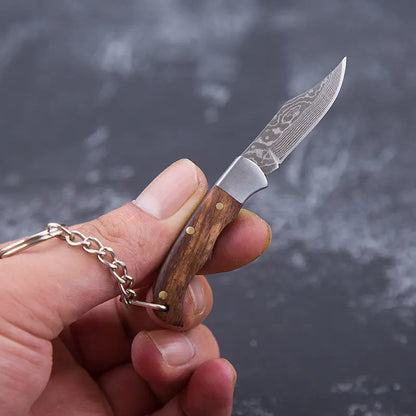 Mini folding key chain knife, Damascus pattern stainless steel mini knife, open box knife artifact, Pocket Your Key chain knife