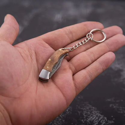 Mini folding key chain knife, Damascus pattern stainless steel mini knife, open box knife artifact, Pocket Your Key chain knife