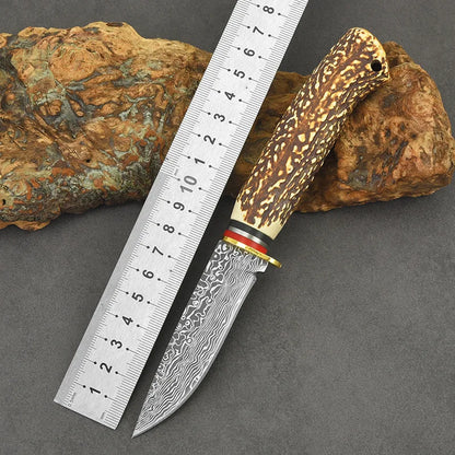 New outdoor knife Damascus patterned imitation bone handle with sharp meat slicing Inner Mongolia small knife D3 handle