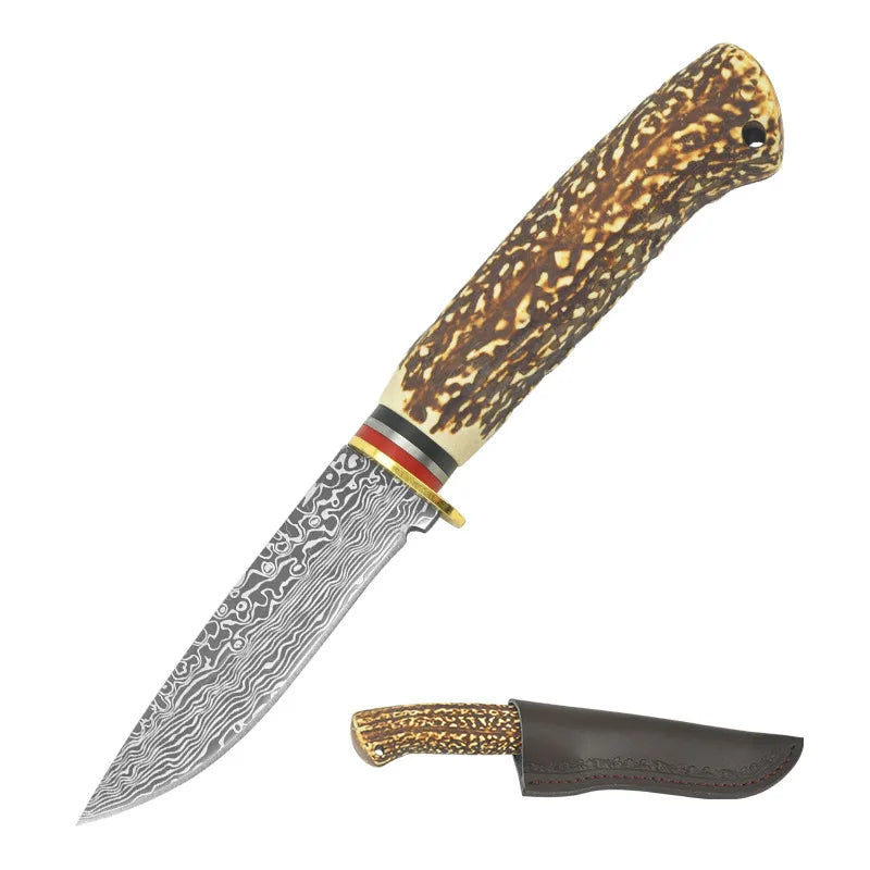 New outdoor knife Damascus patterned imitation bone handle with sharp meat slicing Inner Mongolia small knife D3 handle