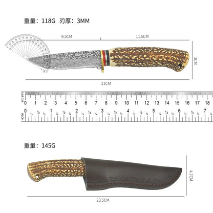 New outdoor knife Damascus patterned imitation bone handle with sharp meat slicing Inner Mongolia small knife D3 handle