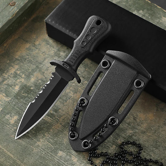 Outdoor Camping Knife Stainless Steel Fruit Knife Pocket Knife Self-defense Small Straight Knife Portable Necklace Mini Knife