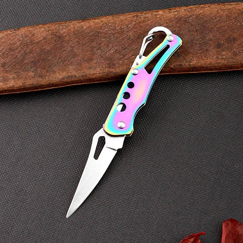 Outdoor Mini Keychain Knife Portable Paring Folding Knife Tactical Survival Knife for Hunting Camping Fishing Fruit Cutting Tool