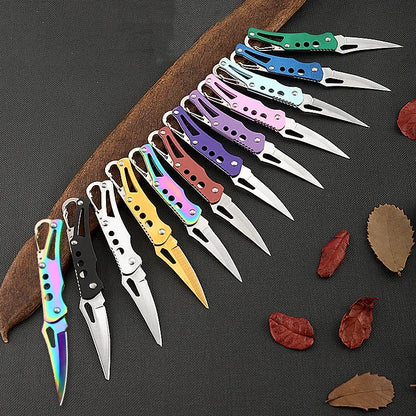 Outdoor Mini Keychain Knife Portable Paring Folding Knife Tactical Survival Knife for Hunting Camping Fishing Fruit Cutting Tool