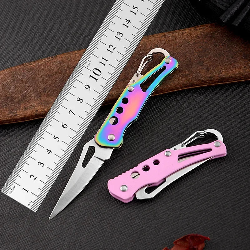 Outdoor Mini Keychain Knife Portable Paring Folding Knife Tactical Survival Knife for Hunting Camping Fishing Fruit Cutting Tool