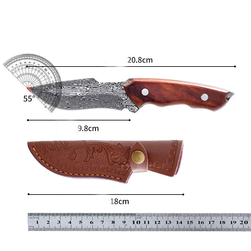 "Damascus"z Outdoor Mongolian knife, Damascus pattern meat knife, high hardness straight knife, sharp straight knife with sleeve knife