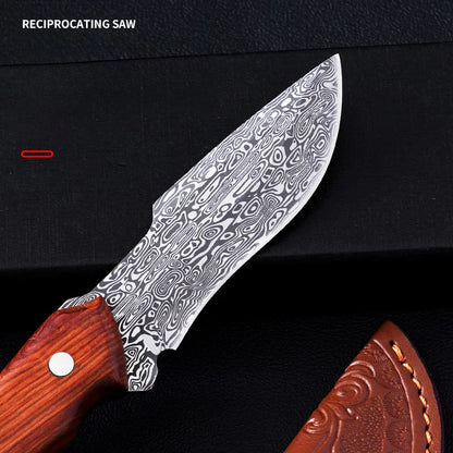 "Damascus"z Outdoor Mongolian knife, Damascus pattern meat knife, high hardness straight knife, sharp straight knife with sleeve knife