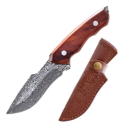 "Damascus"z Outdoor Mongolian knife, Damascus pattern meat knife, high hardness straight knife, sharp straight knife with sleeve knife