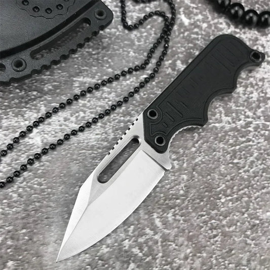 Pocket EDC Small Fixed Blade Knife - Instinct Mini Neck Knife Satin Plain Blade, G10 Handles with ABS Plastic Sheath