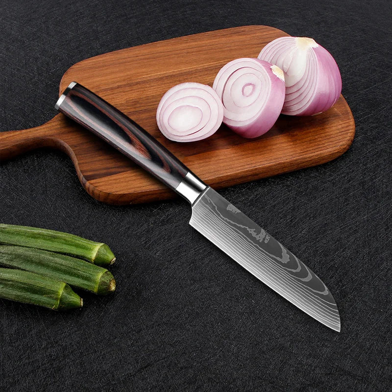 Kitchen Knife Boning Butcher Knife Damascus Pattern Stanless Steel Japanese Santoku Knife Cleaver Slicing Utility Knife