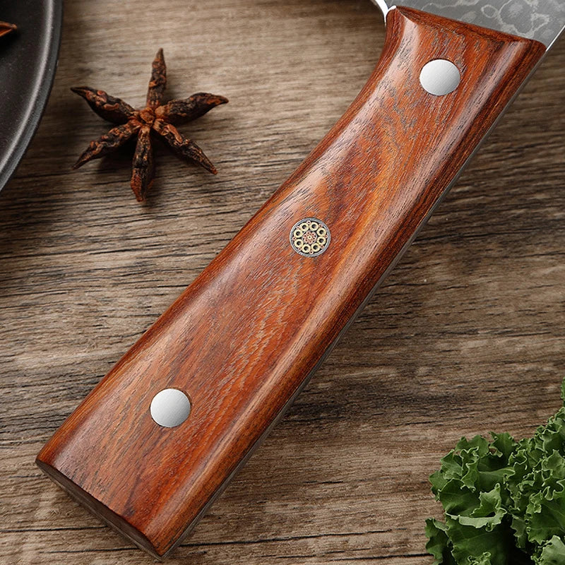 67-layer Damascus Steel Bone Cleaver Chef's Special Dual-purpose Bone Cutting Knife with Thickened Wooden Handle Bone Knife