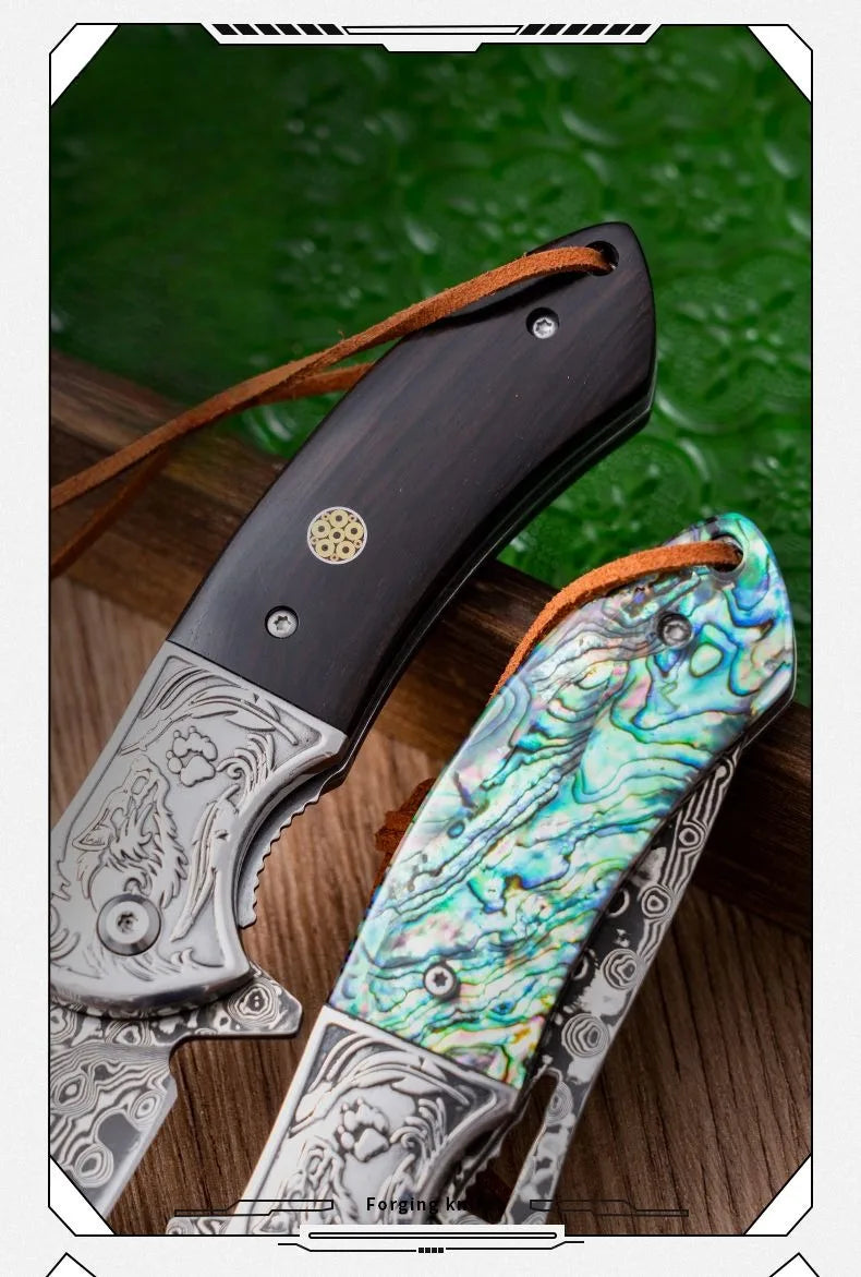 A Damascus folding blacksmith Legendary Assassin outdoor folding knife camping mountaineering fishing portable collector fruit k