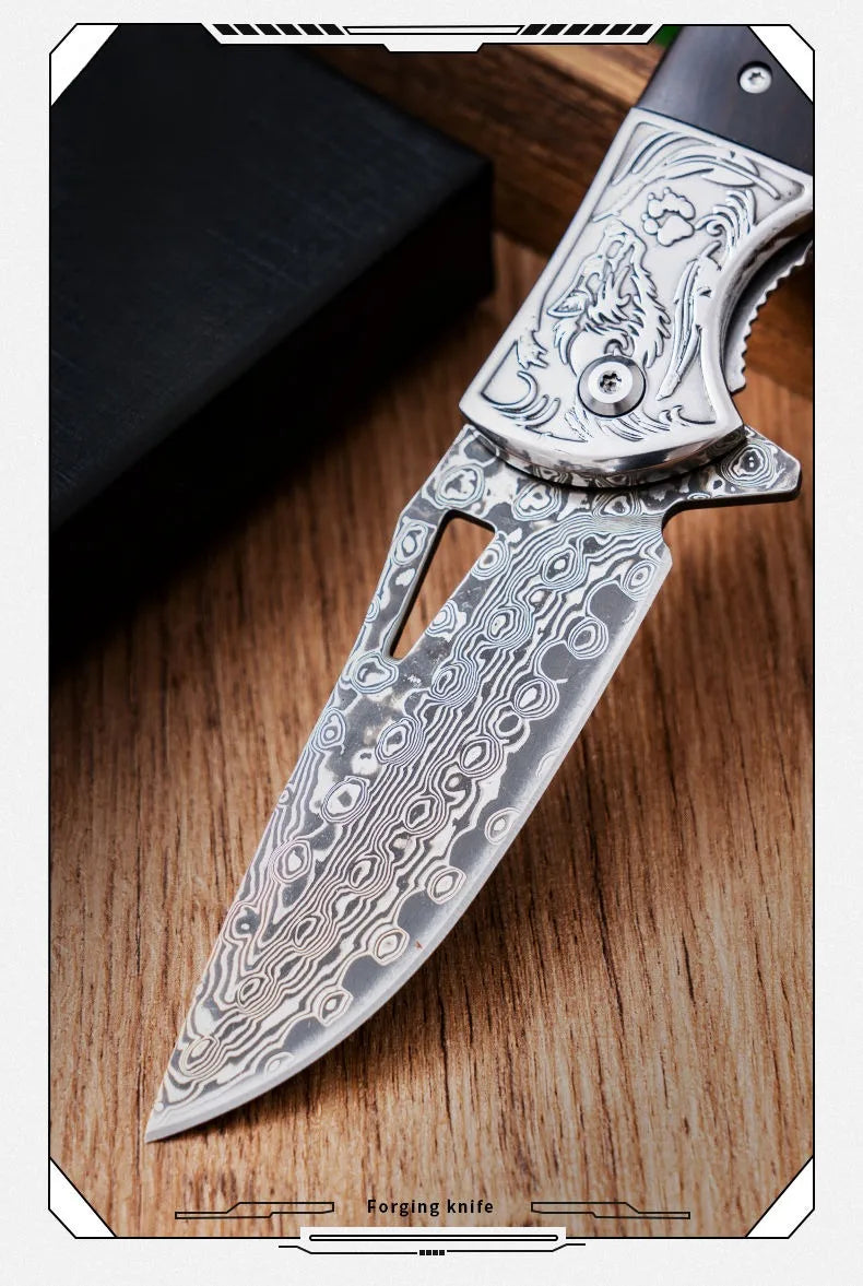 A Damascus folding blacksmith Legendary Assassin outdoor folding knife camping mountaineering fishing portable collector fruit k