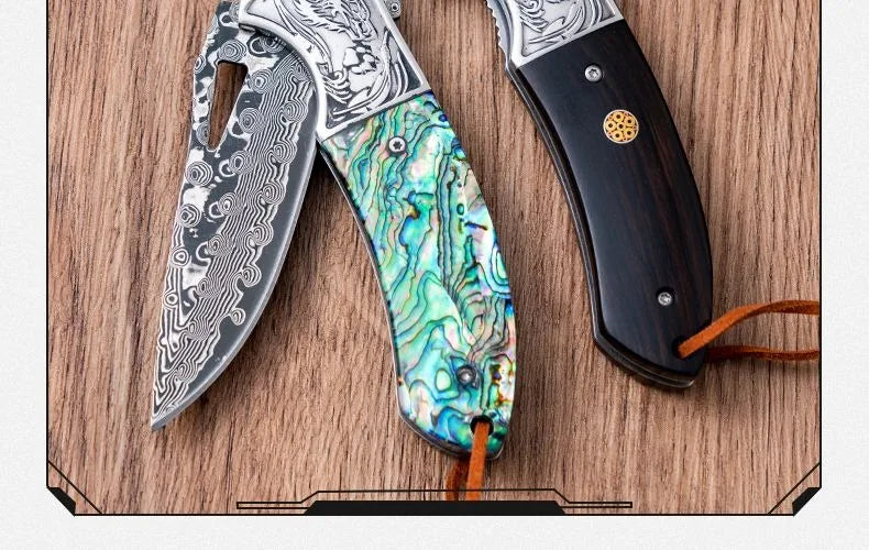 A Damascus folding blacksmith Legendary Assassin outdoor folding knife camping mountaineering fishing portable collector fruit k