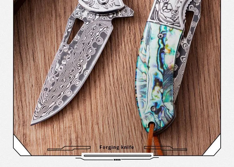 A Damascus folding blacksmith Legendary Assassin outdoor folding knife camping mountaineering fishing portable collector fruit k