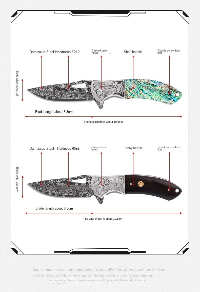 A Damascus folding blacksmith Legendary Assassin outdoor folding knife camping mountaineering fishing portable collector fruit k