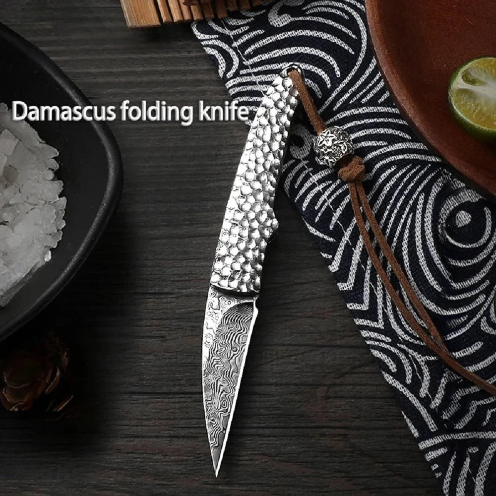 Damascus steel, outdoor EDC pocket knife, multi-purpose fruit knife, folding knife, cutter, hiking, barbecue