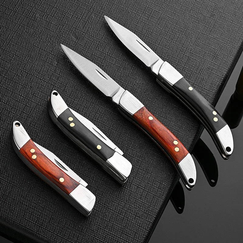 Stainless Steel Blade Wood Handle Mini Pocket Keychain Knife Folding EDC Tool Outdoor Camping Survival Utility Knife Peeling