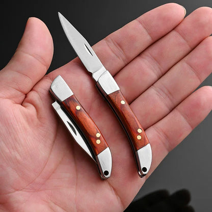 Stainless Steel Blade Wood Handle Mini Pocket Keychain Knife Folding EDC Tool Outdoor Camping Survival Utility Knife Peeling