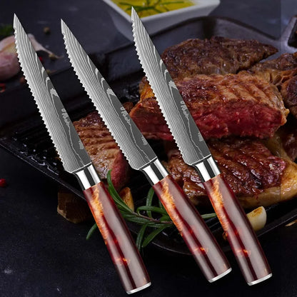 Stainless Steel Steak Knife Damascus pattern Japanese Knives Kitchen Chef Knife Meat Cleaver Slicing Kitchen Cooking Knife