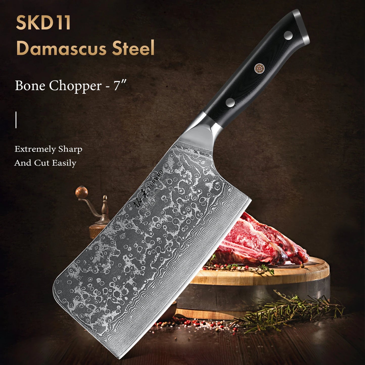 7" Bone Chopper Knife 67 Layers Japanese SKD11 Damascus Steel Sharp Kitchen Cleaver Boning Cutting Meat Knife G10 Handle