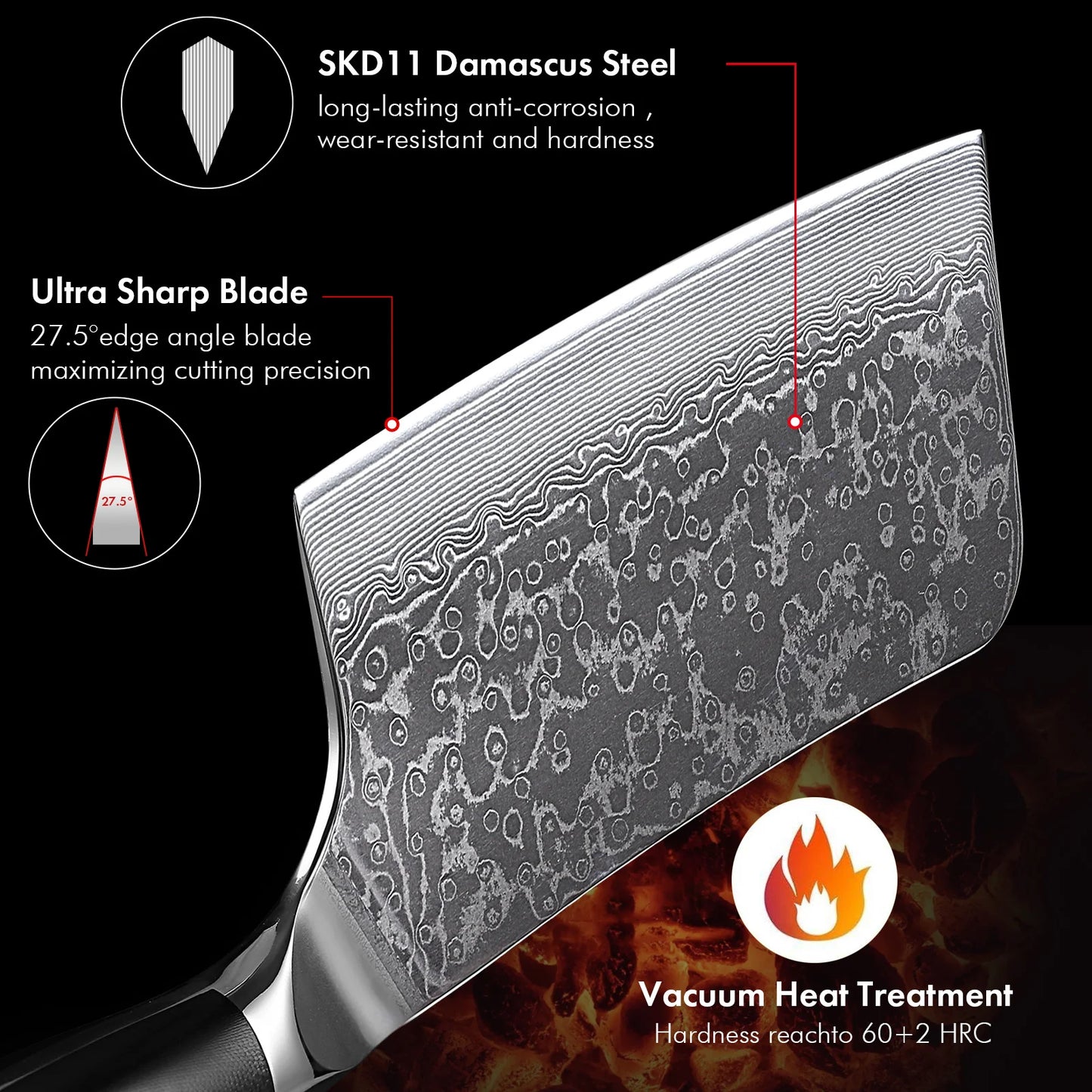 7" Bone Chopper Knife 67 Layers Japanese SKD11 Damascus Steel Sharp Kitchen Cleaver Boning Cutting Meat Knife G10 Handle