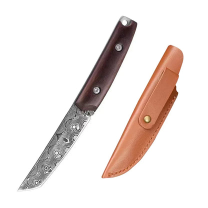 The new Damascus steel outdoor knife, portable EDC pocket knife with scabbard, is suitable for outdoor camping and travel