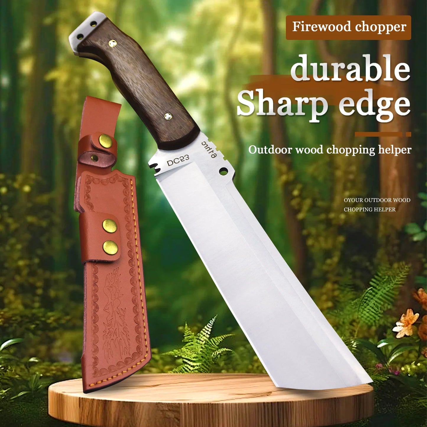 Thickened DE53 steel outdoor full Tang chef knife, killing fish slicer knife Jungle camping knife, hiking trail chopping knife