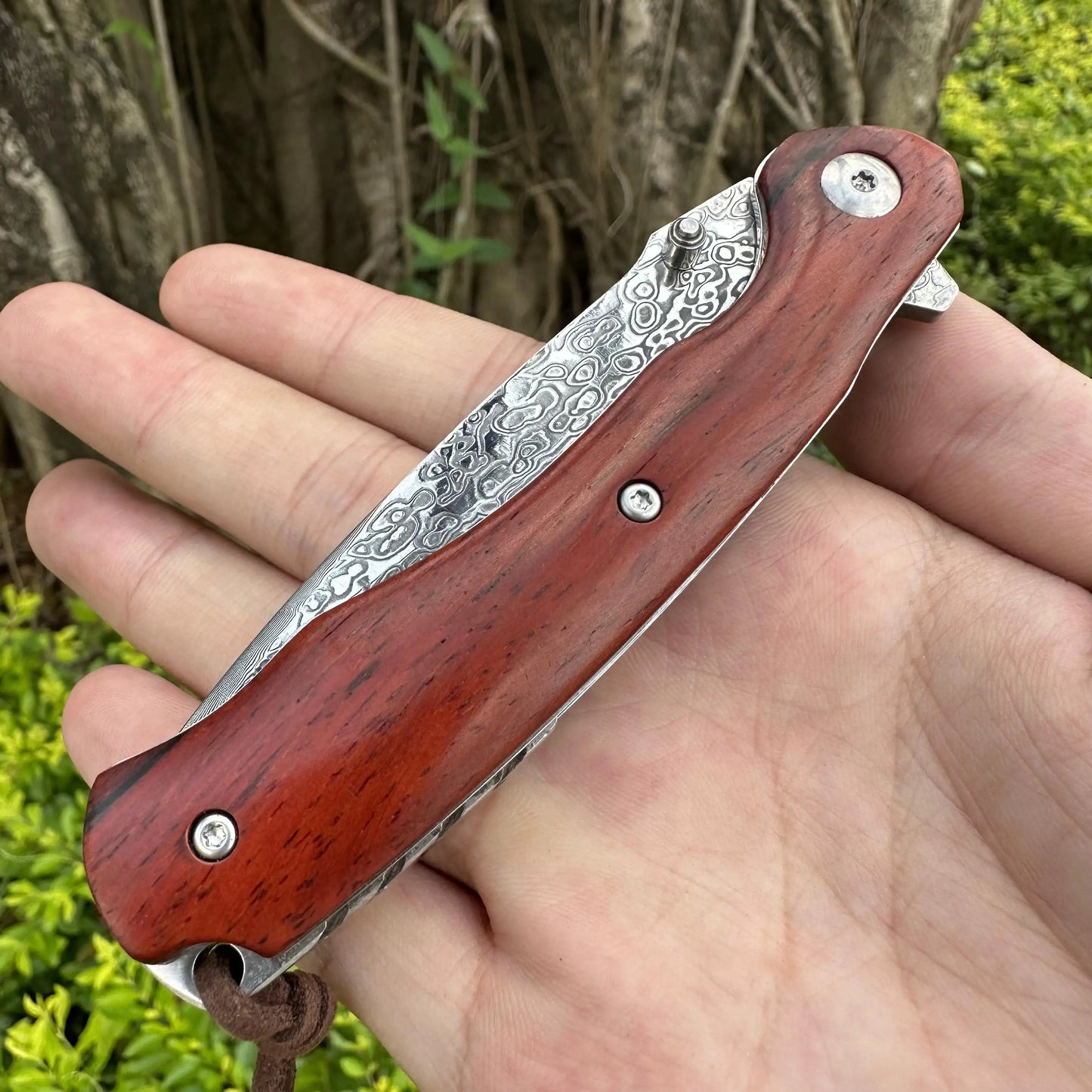 Topwell Handmade 167Layers Damascus Outdoor Folding Knife Ball Bearing Smooth & Fast Opening Natural Rosewood Handle EDC Camping