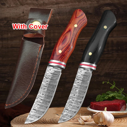 Utility Knife Cleaver Meat Slicing Knife Damascus Laser Pattern Stainless Steel Kitchen Knife Wooden Handle Chef Butcher Knife