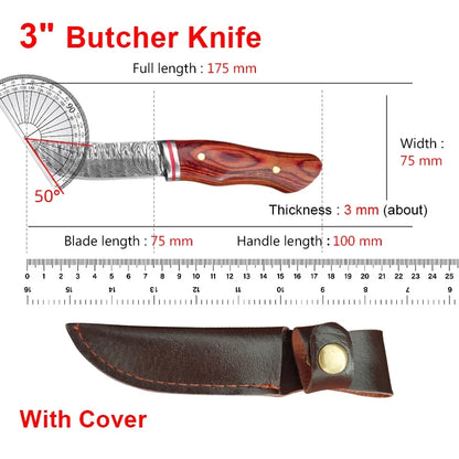 Utility Knife Cleaver Meat Slicing Knife Damascus Laser Pattern Stainless Steel Kitchen Knife Wooden Handle Chef Butcher Knife