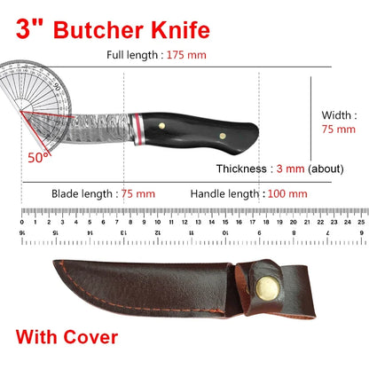 Utility Knife Cleaver Meat Slicing Knife Damascus Laser Pattern Stainless Steel Kitchen Knife Wooden Handle Chef Butcher Knife