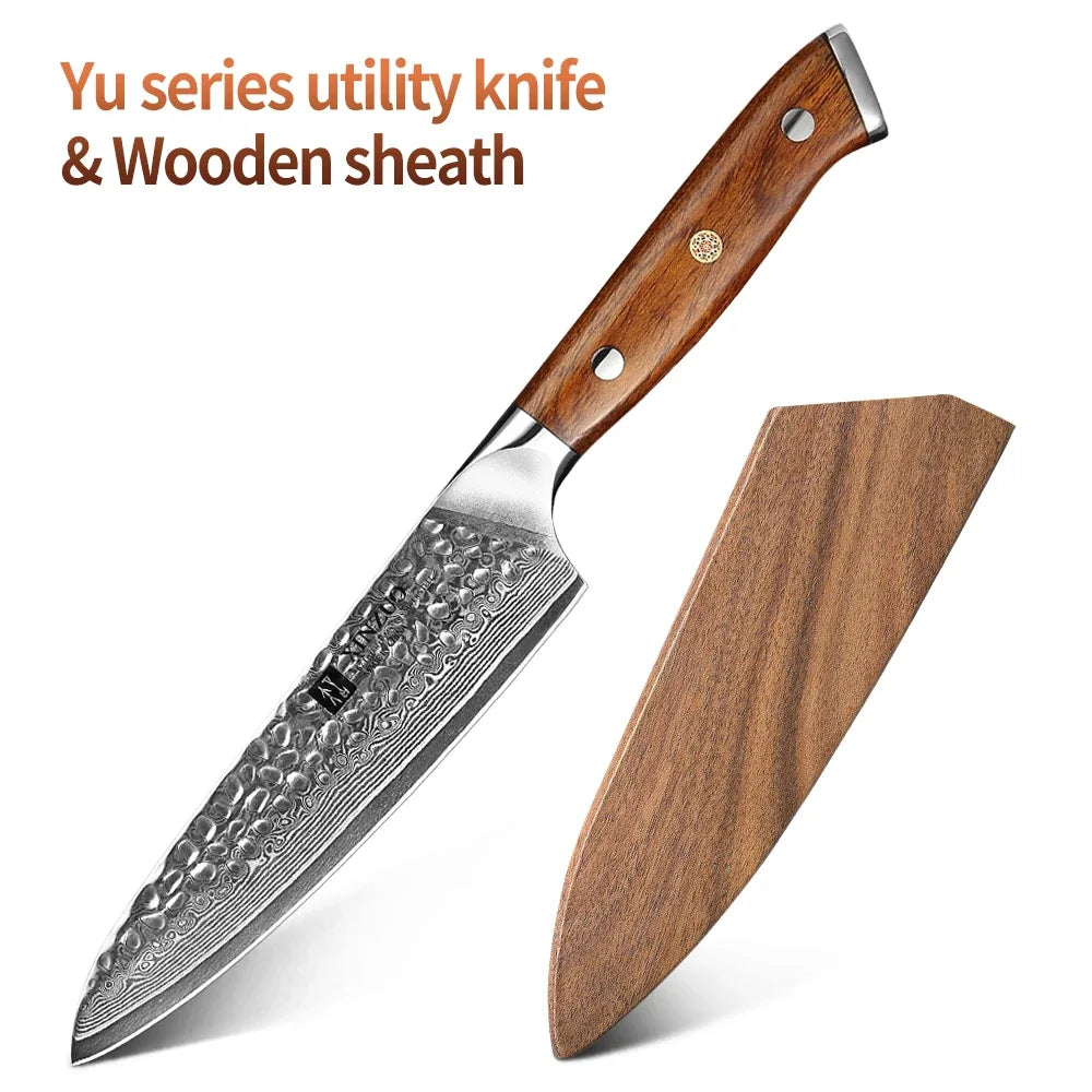 "Damascus"Utility Knife Damascus Steel Kitchen Knife Stainless Steel Chef Cleaver Peeler Fruit Meat Cleaver Knife