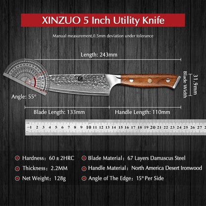 Utility Knife Damascus Steel Kitchen Knife Stainless Steel Chef Cleaver Peeler Fruit Meat Cleaver Knife