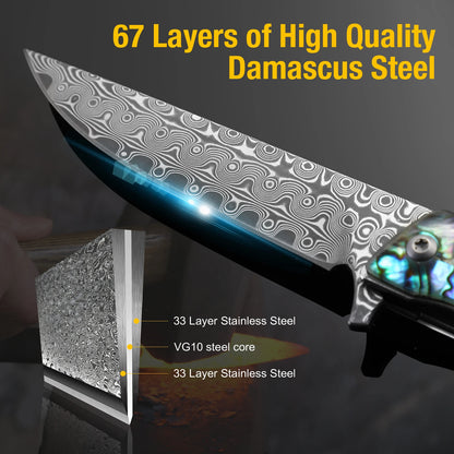 Vg10 Damascus Steel Folding Knife Pocket Knife Hunting Tactical Survival EDC Knife For Men Women Outdoor Fishing Camping