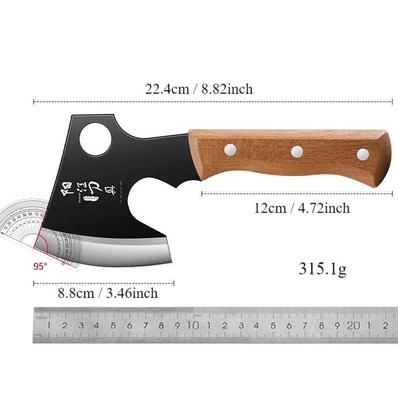 High carbon steel small axe, bone chopper, large ingredient handling knives. Cattle and Sheep Splitting Knives