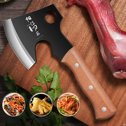 High carbon steel small axe, bone chopper, large ingredient handling knives. Cattle and Sheep Splitting Knives