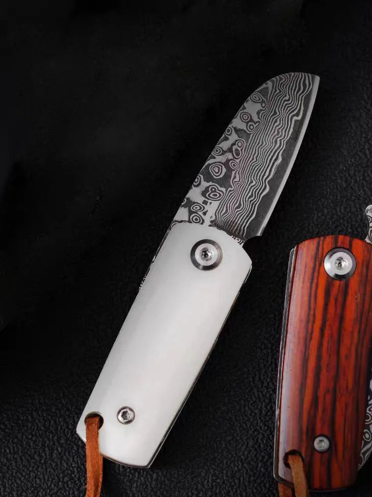 Xiaopangdun Damascus Steel Knife Mini Outdoor Handmade Folding Knife Collection Knife Express Knife Survival Folding Knife