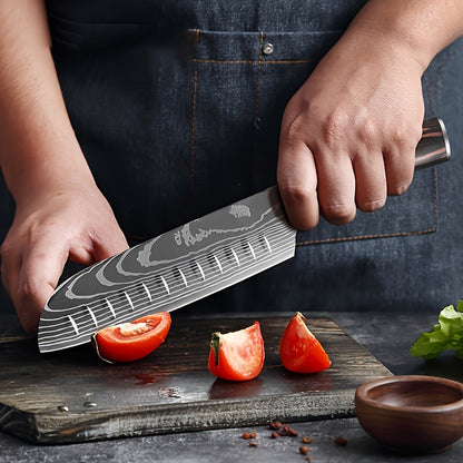 1pc,Kitchen KnifeStainless Steel Kitchen Knife Cooking Knife Laser Damascus Pattern Santoku Knife Professional Boning Knife Sharp Fruit Knife Japanese Santoku Knife Cleaver Slicing Utility Knife