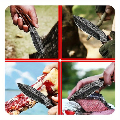 Damascus Pattern Forged Meat Knife, High Hardness Fruit Knife Pocket Knife, Suitable For Outdoor Camping Hunting