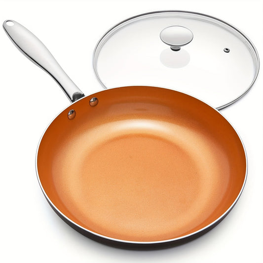 11inch Frying Pan With Lid, Copper Frying Pan With Ultra Nonstick Titanium Coating, Nonstick Copper Skillet 11inch, Copper Pans, Ceramic Frying Pans, For Home Kitchen And Restaurant, Kitchen Accessories，kitchen ware