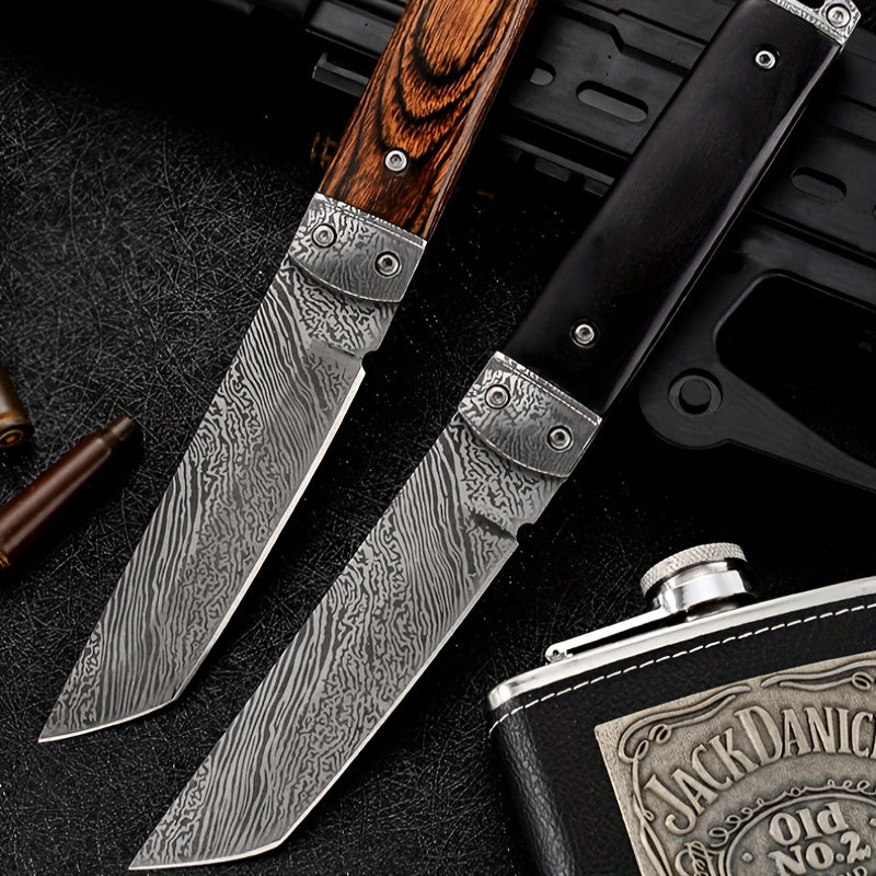 1pc Damascus Pattern Outdoor Straight Knife For Cutting And Paring