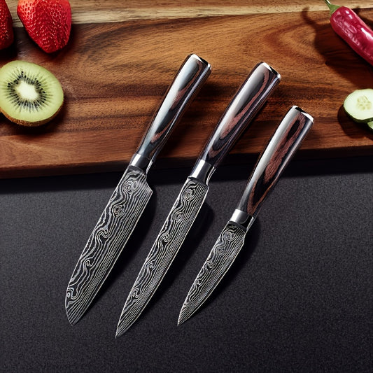 Damascus Patterned Chef's Knife, Stabbing Knife, Stainless Steel Kitchen Knife, Household Fruit Knife, Paring Knife, Kitchen Stuff