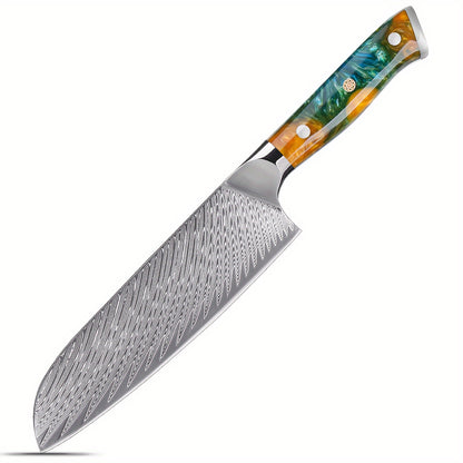 7 Inch Santoku Knife, Japanese Damascus Kitchen Knife, Professional Slicing Knife, Razor Sharp & Ergonomic Handle Design